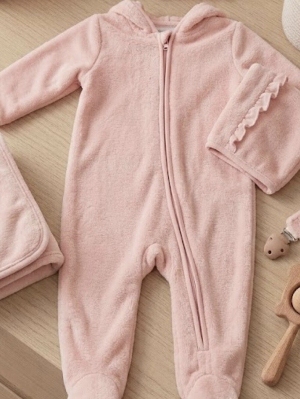 The Children's Place Soft Pink Hooded Plush Footed One-Piece